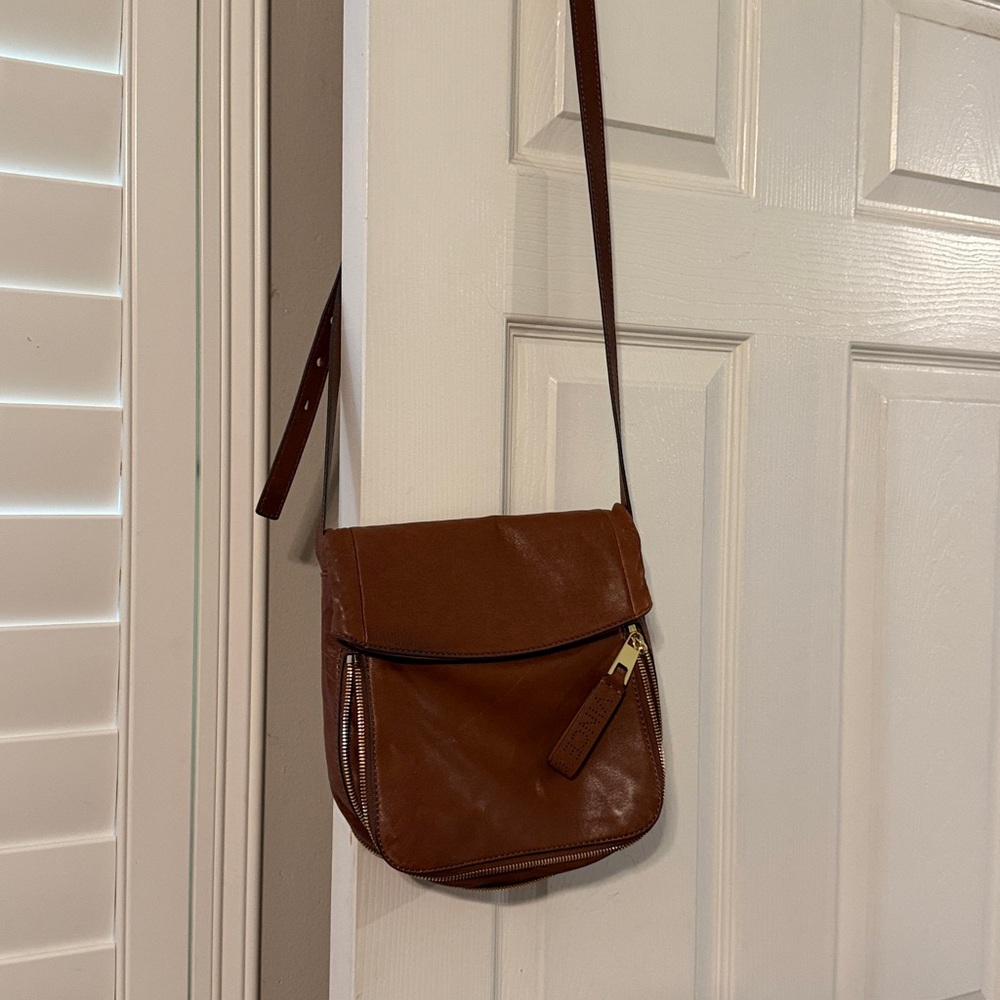 Camel brown Leather Crossbody Purse